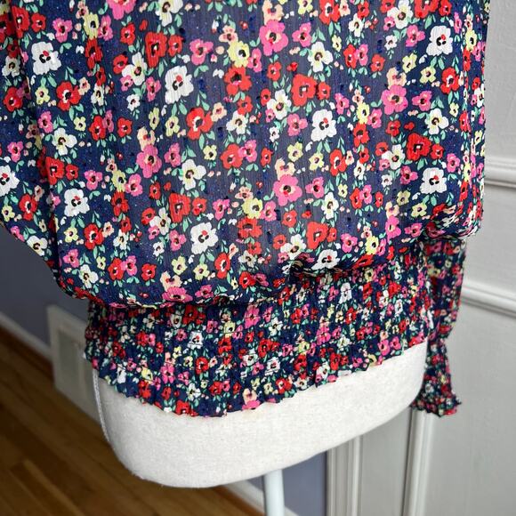 Rachel Zoe Flowy Peasant Top Puffy Sleeves Floral Print Blue Pink Size Small - Picture 7 of 12